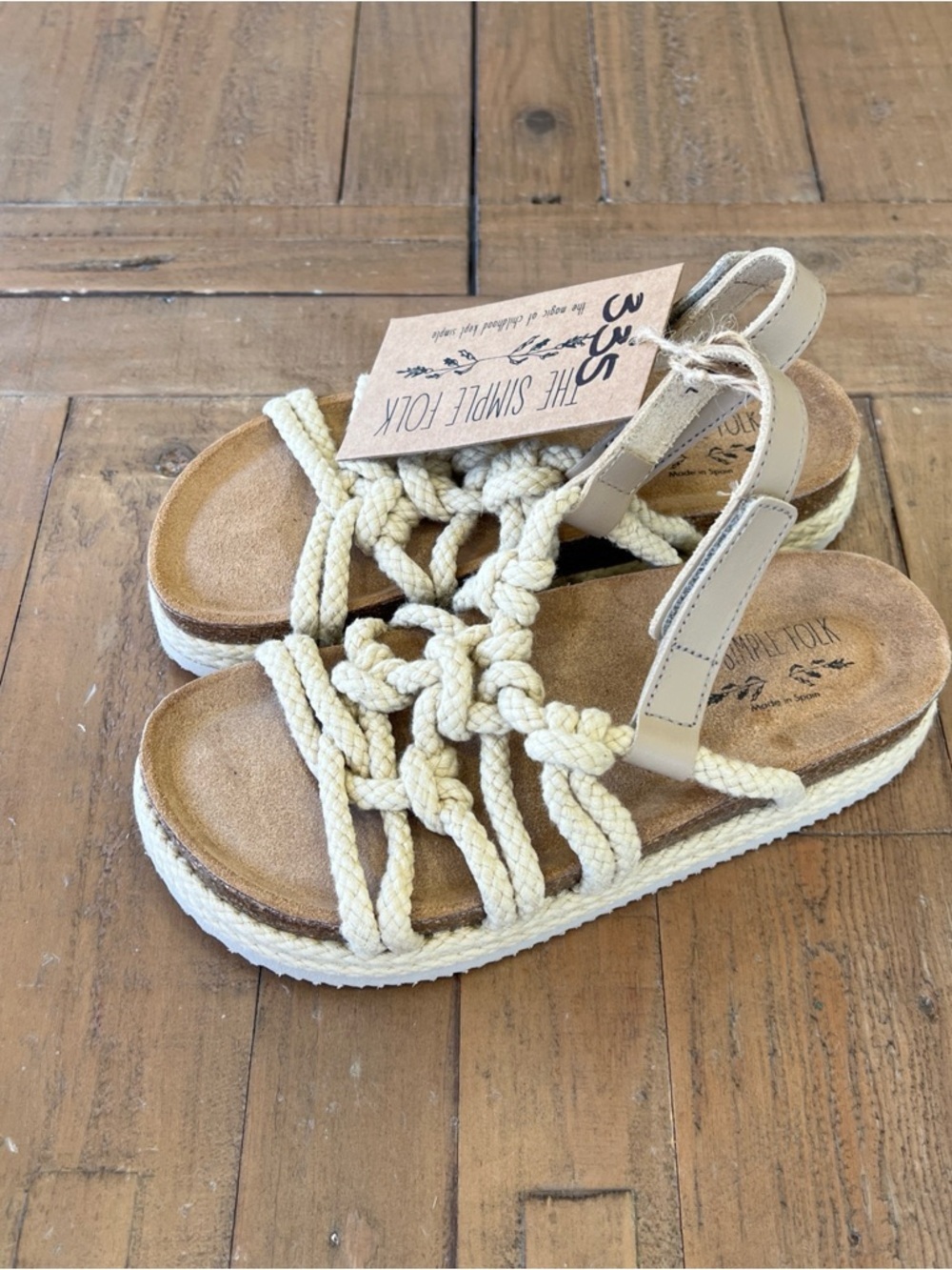 The Simple Folk The Rope Sandal Kids US 1 EU 32 Hemp Cork Bohemian Natural New